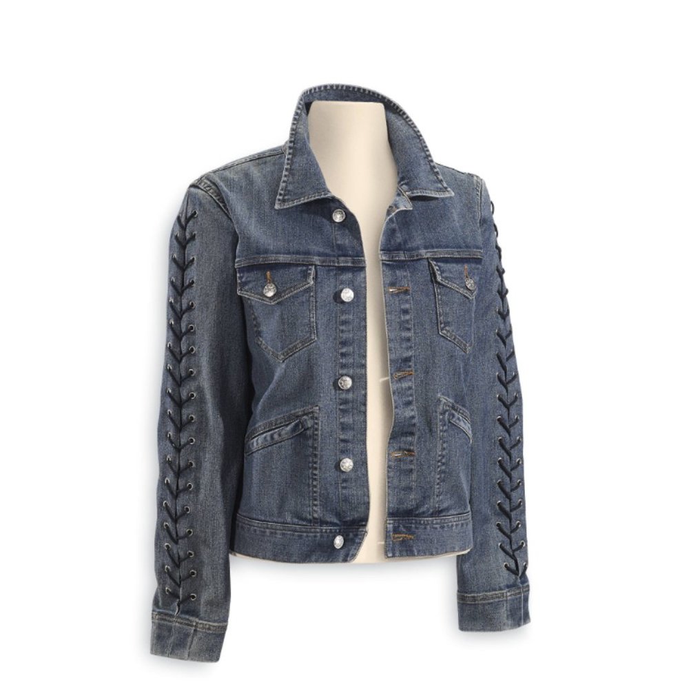 BNWT THE PYRAMID COLLECTION Lace-Up Sleeve Denim Jacket (S)